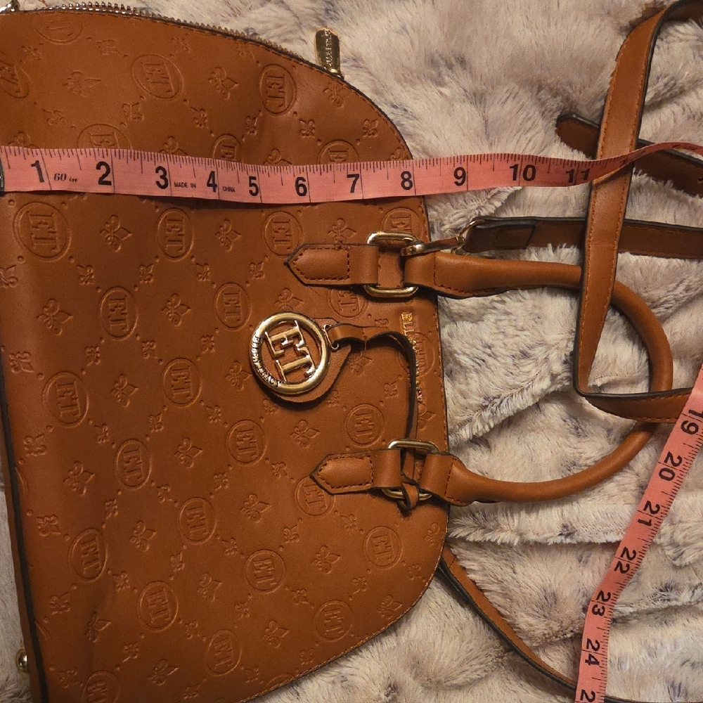 Ellen Tracy Tan Shoulder Bag with Logo Pattern